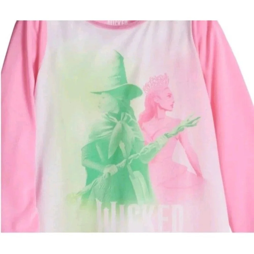 Wicked Girls Nightgown Sz 8 NWT Pink LS Ruffle Hem Elphaba Glinda PJ Sleepwear